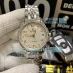 Copy Omega Ladies Crystal Diamond Watch - White Dial With Gold Markers Stainless Steel